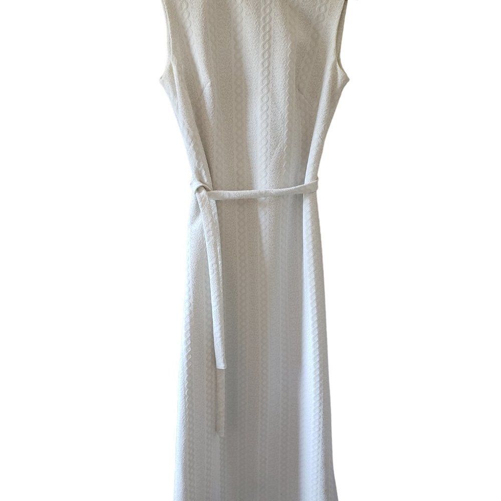 Vtg Andrea Gayle Fitted Cable Knit Sleeveless Maxi Dress White Silver 1960s M - Picture 2 of 10